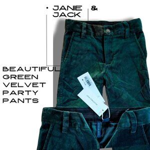 NWT Janie & Jack Green Velvet Party Pants – Adjustable Waist Luxury Kids